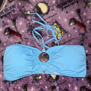 Michael Kors Blue Halter Bikini Top with Logo Accent